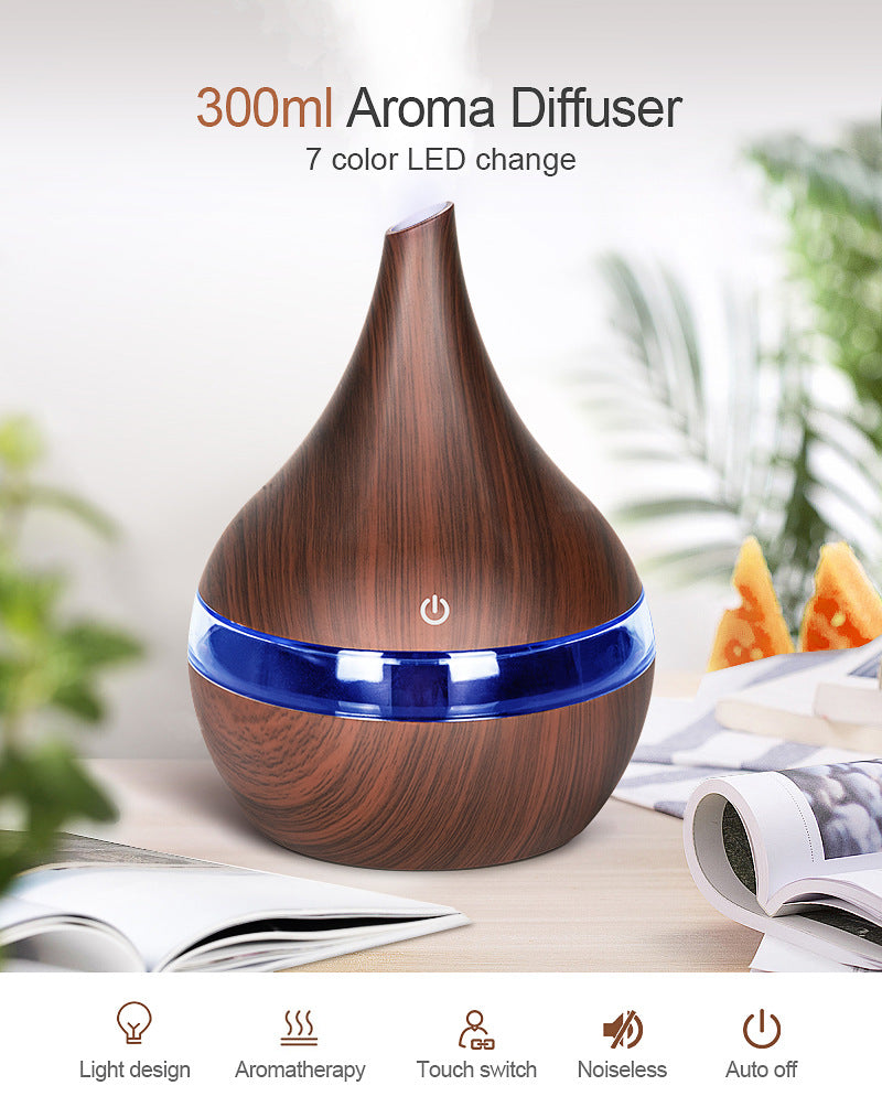 Wood Grain Aroma Diffuser - Ultrasonic Essential Oil Humidifier with LED Light