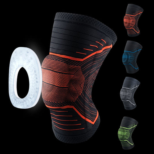 Black compression knee sleeve worn for training
