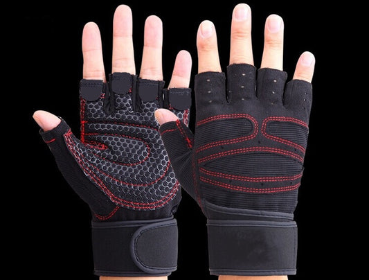 Half-finger gym gloves with wrist wrap